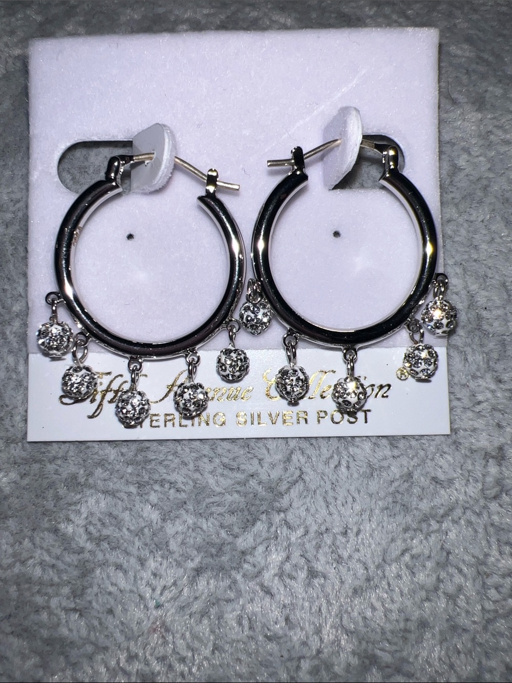 Silver Hoop Earrings with Dangle Crystal Balls - Silver